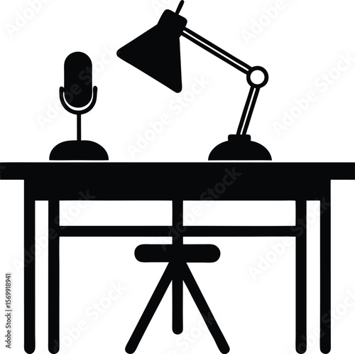 black silhouette of podcast studio desk on white b (1).eps