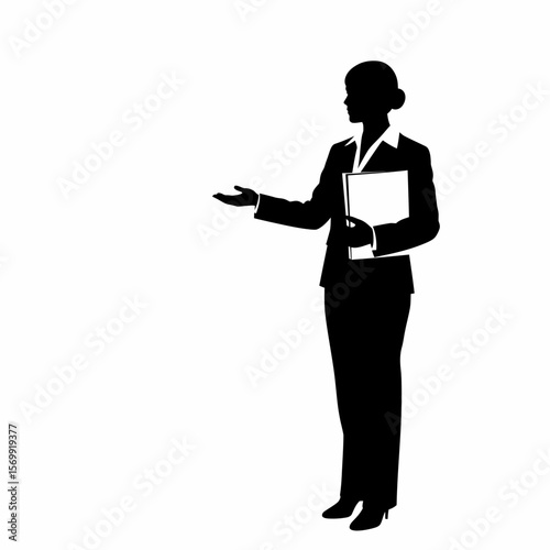 Silhouette of a Businesswoman Presenting,  Holding Documents, Ready to Explain,  Professional Woman, Corporate Image