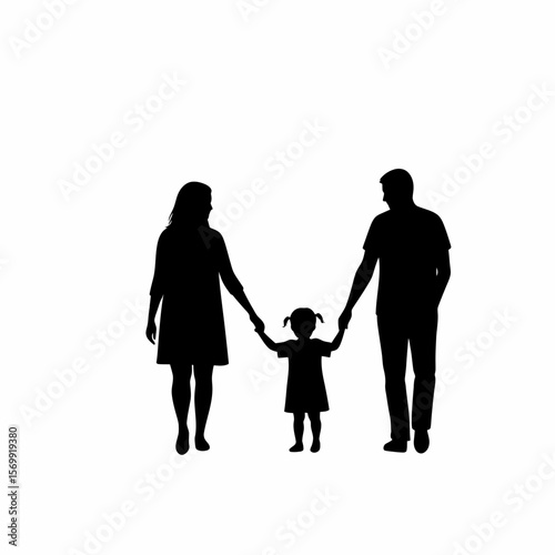 Silhouette of a Happy Family Parents and Child Holding Hands, Representing Family Unity, Love, and Togetherness