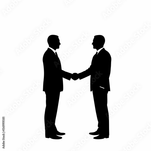 Silhouette of Two Businessmen Shaking Hands Partnership, Agreement, and Deal Concept