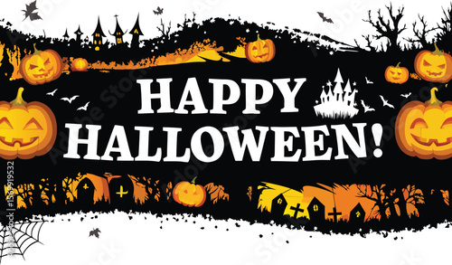 WebSpooky Halloween night with scary pumpkins, bats, and a dark, eerie tree silhouette – a perfect autumn horror illustration
