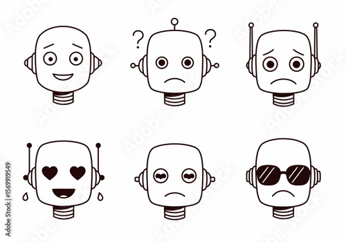 Adorable Robot Emoticons A Collection of Cute and Expressive Robot Face Illustrations for Digital Projects