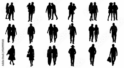 Collection of Diverse Couple Silhouettes Walking, Holding Hands, and More - Perfect for Design Projects