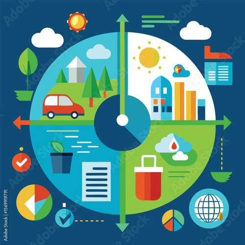 Abstract illustration showcasing environmental concepts data analysis and eco friendly solutions in a circular geometric design