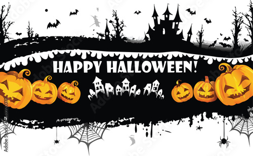 WebSpooky Halloween night with scary pumpkins, bats, and a dark, eerie tree silhouette – a perfect autumn horror illustration