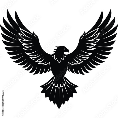 Flying eagle vector silhouette illustration with spread wings
