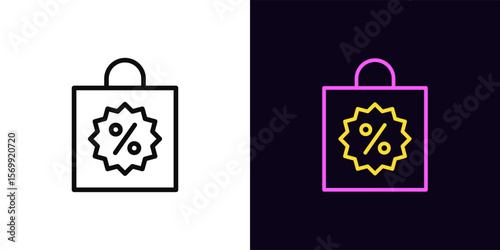 Outline shop bag icon, with editable stroke. Shopping handbag with percent icon, discount tag. Promo sale, shopping bag, discount price to benefit purchase, bonus offer, discount coupon. Vector icon