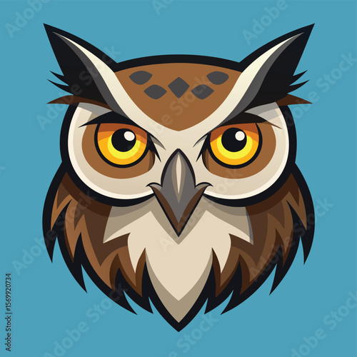 Cute wise brown owl character drawing on a branch or white background, a symbolic nature illustration perfect for design