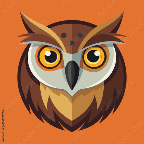 Brown cartoon owl vector illustration with wise eyes on a branch, perfect for a cute nature design