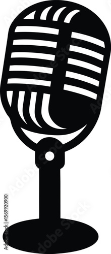 black silhouette of vintage radio mic on white bac (1).eps