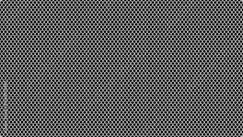 Black circle mesh seamless pattern on light grey background. Ideal for speaker grill, audio texture, tech backdrop, or industrial abstract design.