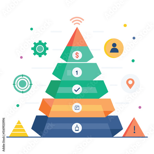 Business process pyramid representing stages from initial contact to successful outcome and beyond for effective strategies