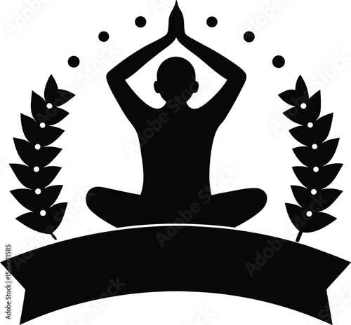 black silhouette of yoga festival banner on white .eps