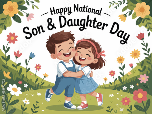 National Son and Daughter Day with Smiling Children in Nature