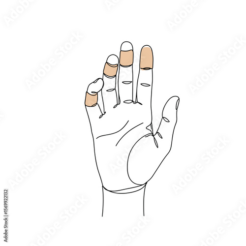 Hand with taped fingers in close-up shot to illustrate sports injuries  