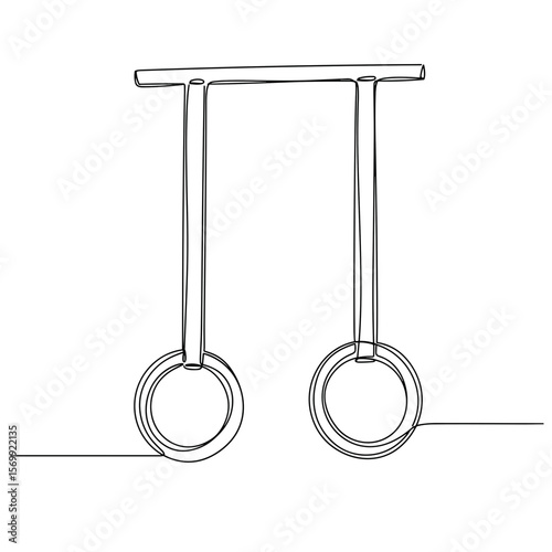 Gymnastic rings hanging from ceiling in minimalist line art style  