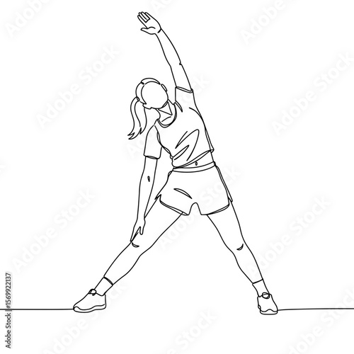 Girl in gym uniform doing stretches with energetic pose and focus  
