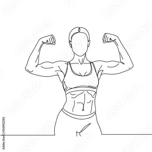 Woman flexing muscles in mirror, showing strength and confidence  