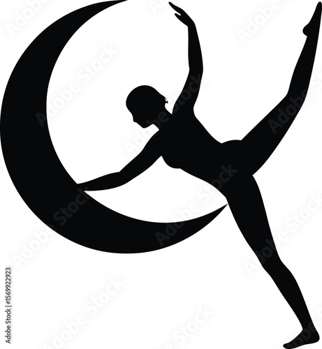 black silhouette of yogi in half moon pose on whit (1).eps