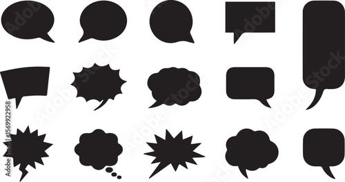 Speech Bubble Vector Set 16 Black and White Comic-Style Dialog, Thought, and Exclamation Balloons