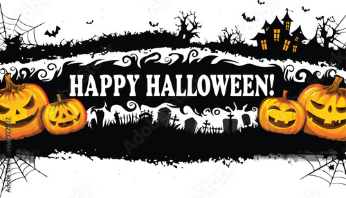 WebSpooky Halloween night with scary pumpkins, bats, and a dark, eerie tree silhouette – a perfect autumn horror illustration