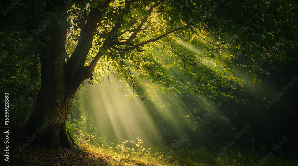 Obraz premium Green forest environment. Beautiful Forest