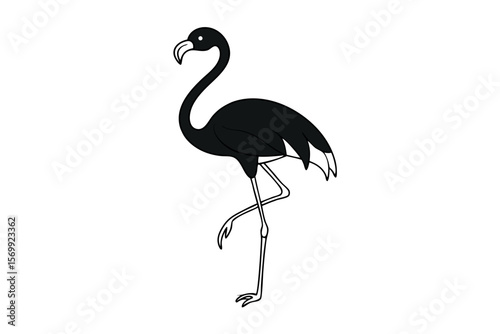 Stylized Flamingo Vector Line Drawing for Exotic Bird Art