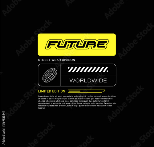FUTURE - concept of futuristic background in abstract sci-fi elements for street wear fashion, silkscreen and clothing printing design - editable vector 