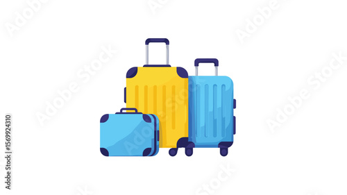 Colorful Luggage Set: Yellow, Blue, and Light Blue Suitcases for Travel