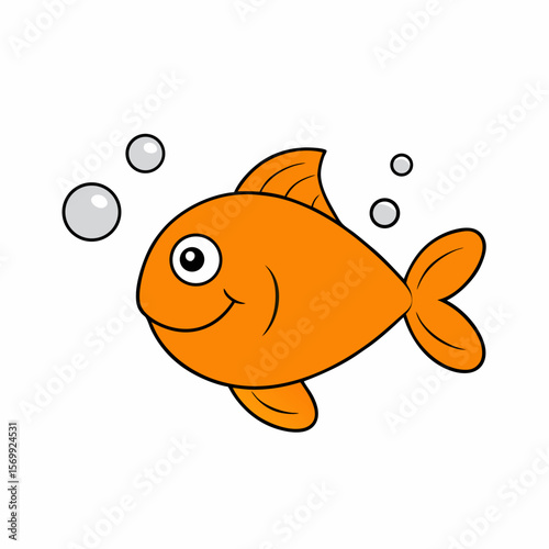 Orange Fish with Bubbles and Cheerful Grin Vector