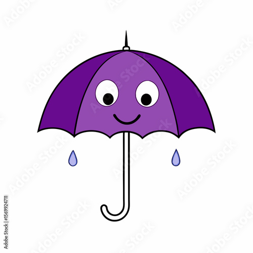 Purple Umbrella with Raindrops and Cheerful Eyes