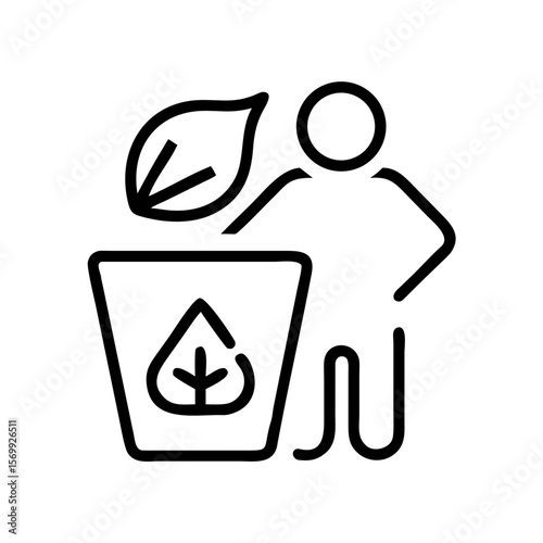 Person recycling with a leaf icon next to a waste bin  