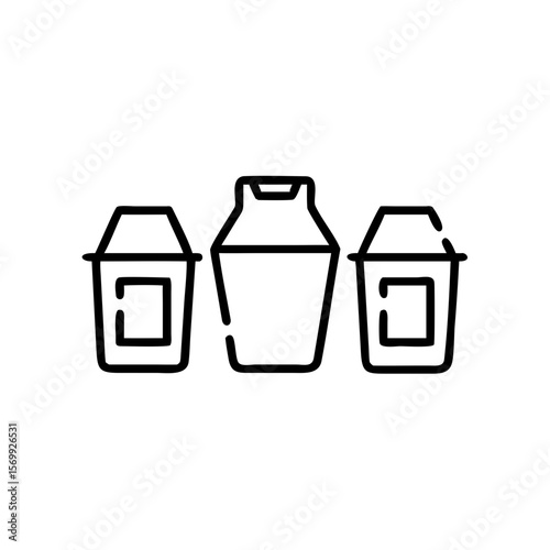 Three takeout containers with a drink cup in minimalist design  