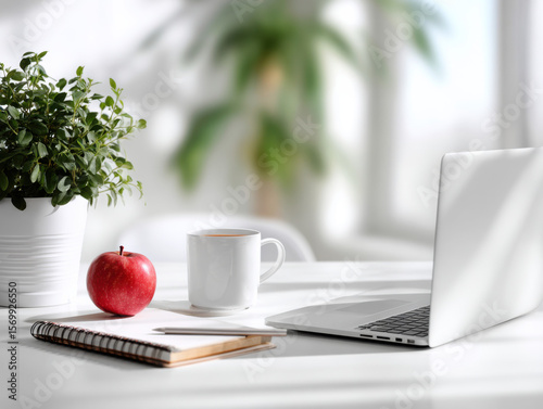 Minimalist White Wood Desk Workspace with Modern Scandinavian Design