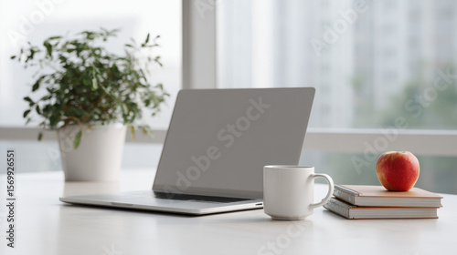 Minimalist White Wood Desk Workspace with Modern Scandinavian Design