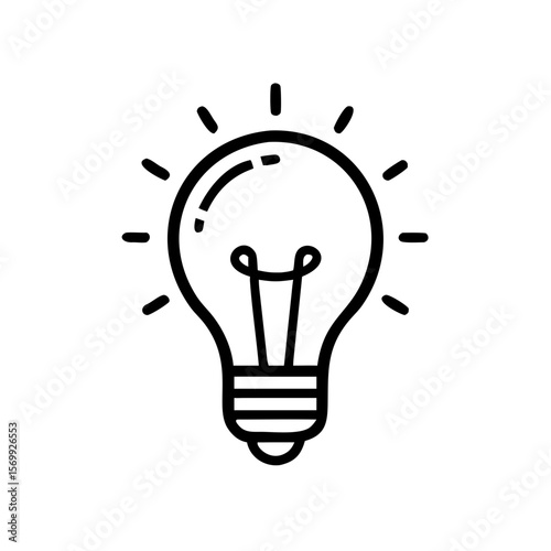 Light bulb icon with rays in minimal outline style  