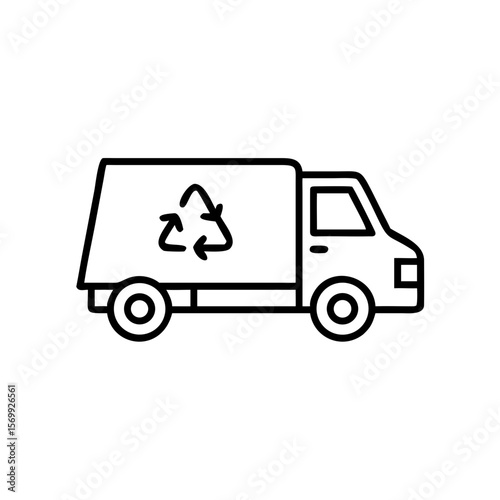 Recycling truck with symbol in minimalist line art style  