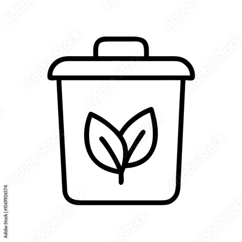 Eco-friendly trash bin with leaf symbol in minimalist design  