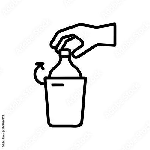Hand opening bottle from container in minimal line art style  