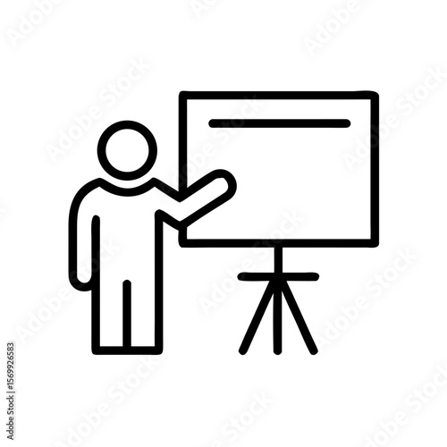 Person presenting information on a whiteboard in a simple style  