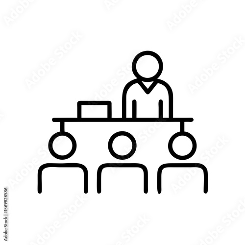 Presenter speaking to audience at a conference table  