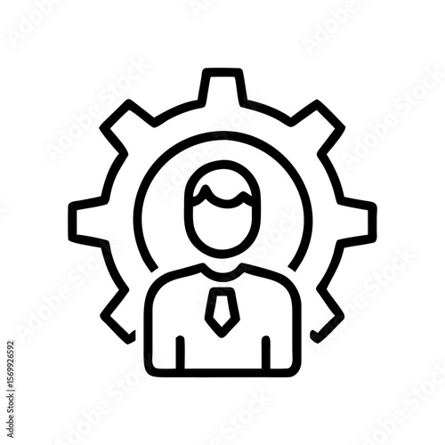 Businessman icon with gear symbolizing industry and technology  