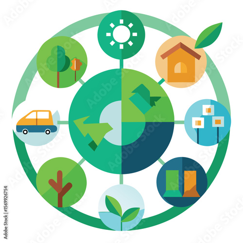 Eco-friendly illustration of nature and sustainable living depicting environmental protection and conservation