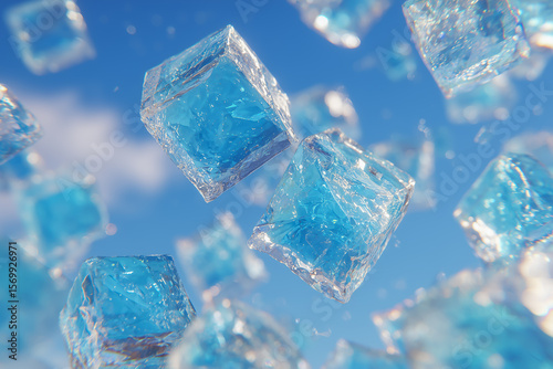 夏を冷やす瞬間の輝き、氷結ブロックのフローズンダンス