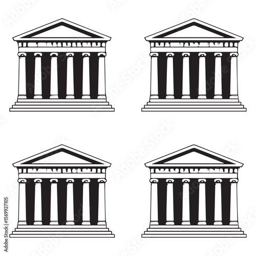 Vector art of four ancient greek temples are isolated on white background