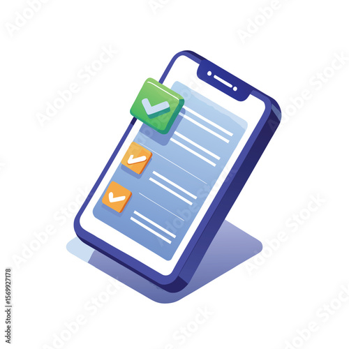 Digital checklist on smartphone screen, task management, survey, to-do list and online forms
