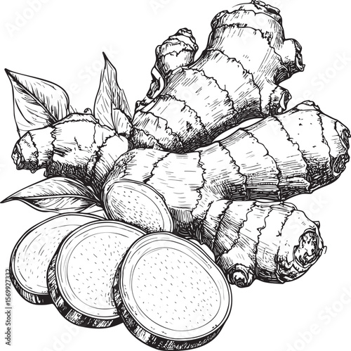 Artisanal Ginger Essence: Hand-Drawn Culinary Spice