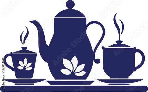 Elegant Tea Set Vector Silhouette for Cafe and Dining Designs