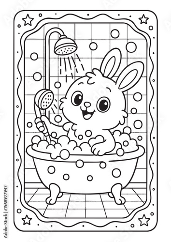 Adorable bunny takes a bubbly bath! This fun coloring page is perfect for kids and animal lovers, offering hours of creative, relaxing fun with a cute rabbit and playful suds.