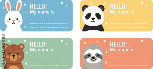 Cute animal name tag label template for kids school supplies printable name tags for kids classroom labels